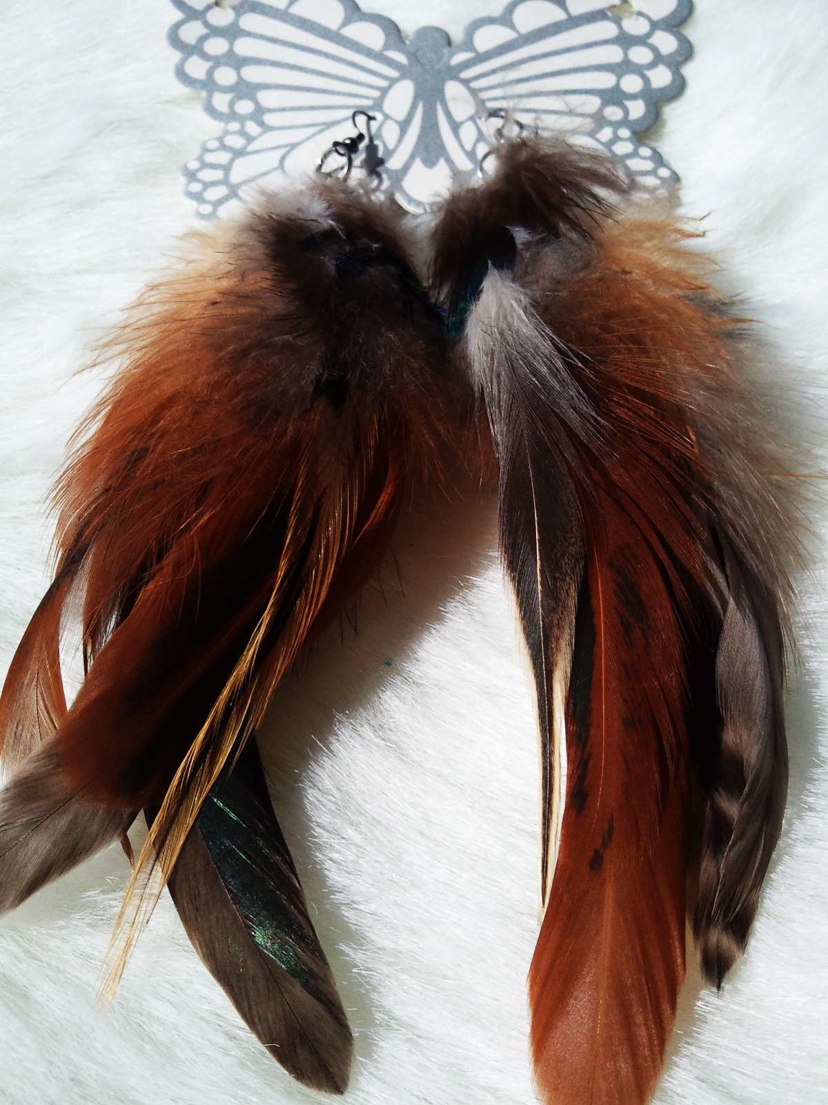 Spiritual Aura Feather Earrings : White/blue/green/orange-yellow Feathers **
